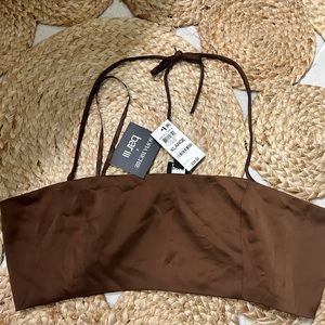 Bar III brown satin crop top